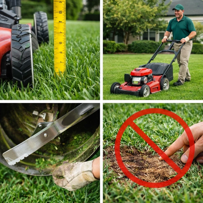 Proper lawn mowing in Wesley Chapel following correct height and one third rule for healthy grass