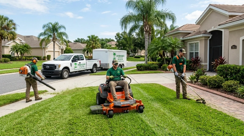 lawn care team working in wesley chapel fl