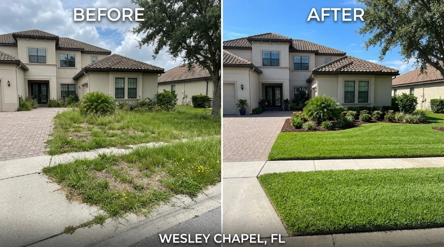 lawn care pic before and after in wesley chapel
