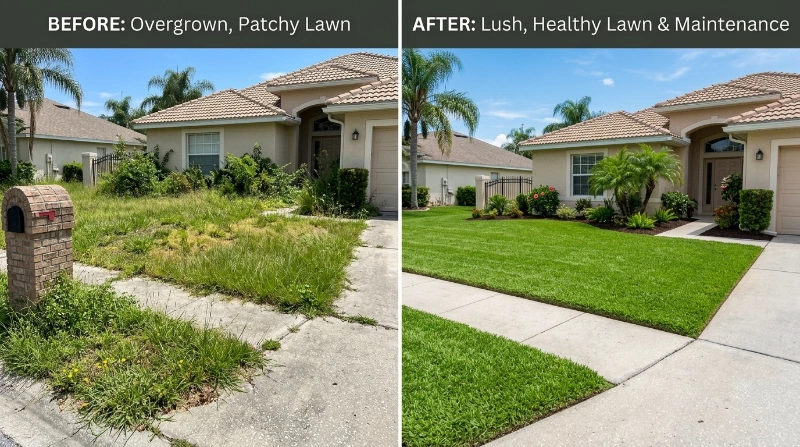 before and after lawn condition
