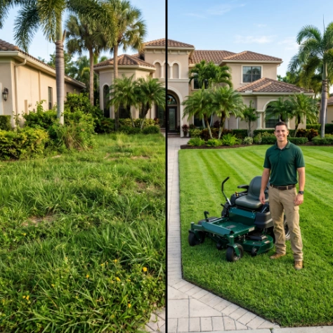 lawn mowing result before and after in Watergrass wesley chapel fl