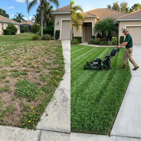 lawn mowing work progress in Seven Oaks wesley chapel fl