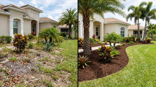 before and after mulch work in wasley chapel