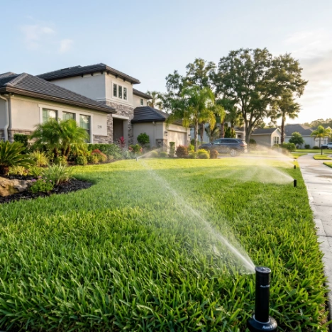 Automatic lawn watering system providing even irrigation in Epperson community Florida yard
