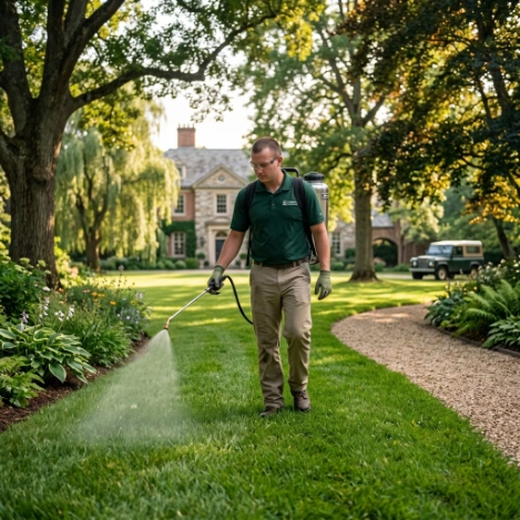 professional weed control spray in lawn of New River Lakes in wesley chapel fl usa